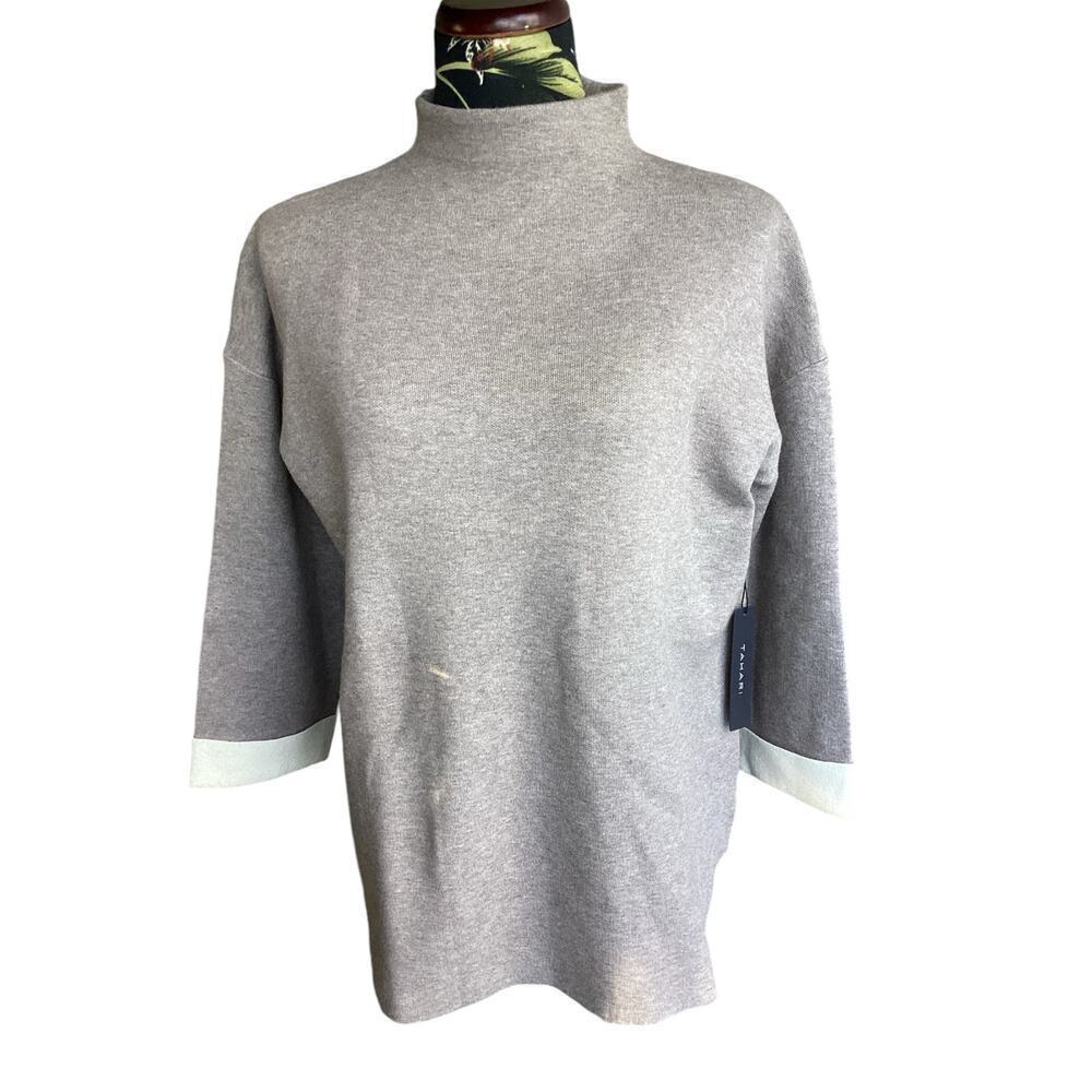 Tahari 3/4 sleeve mock neck sweater women XL‎ gray